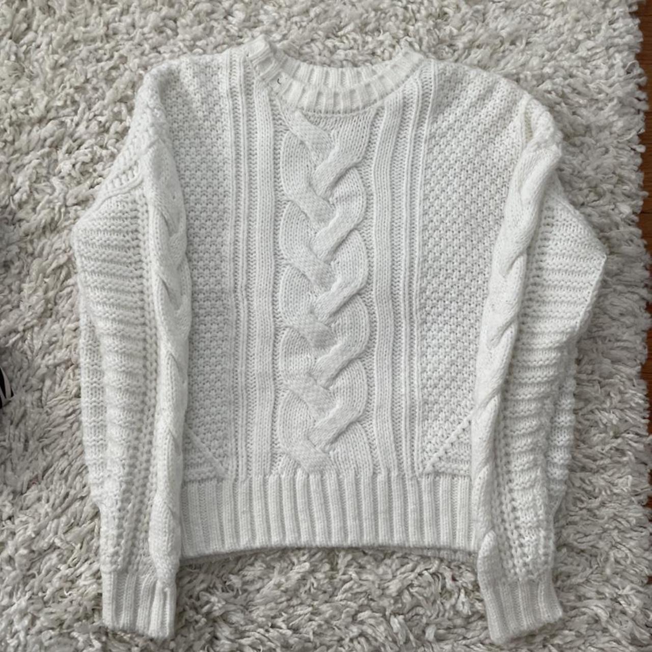 WHITE SWEATER braided design white sweater barely... - Depop