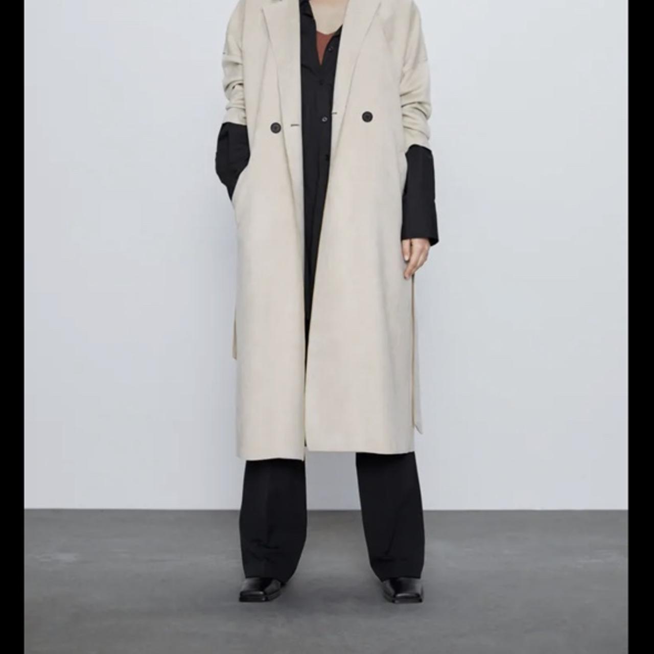 Beige NWT Zara beige belted faux suede trench Depop