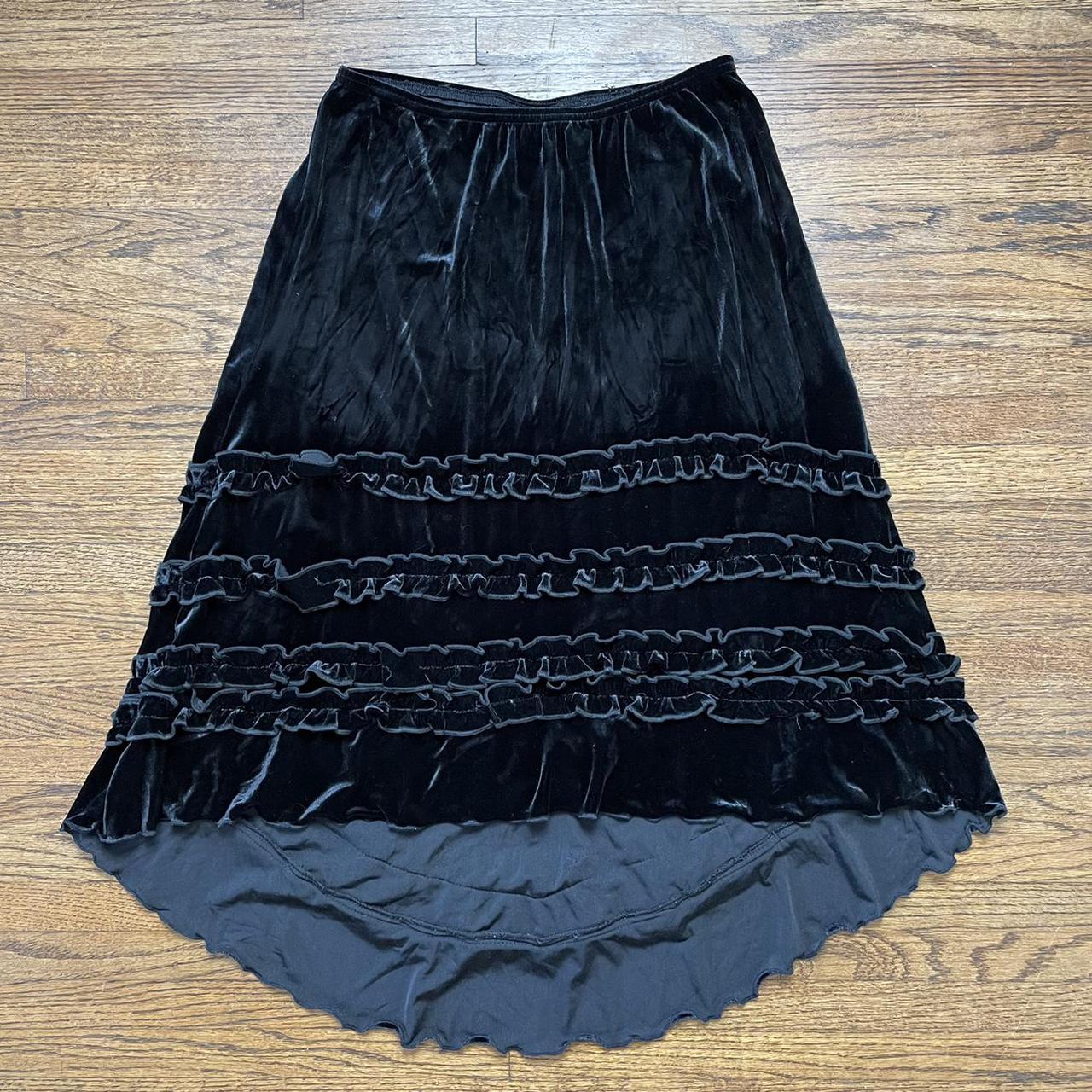 vintage un deux trois high low velvet maxi skirt Depop