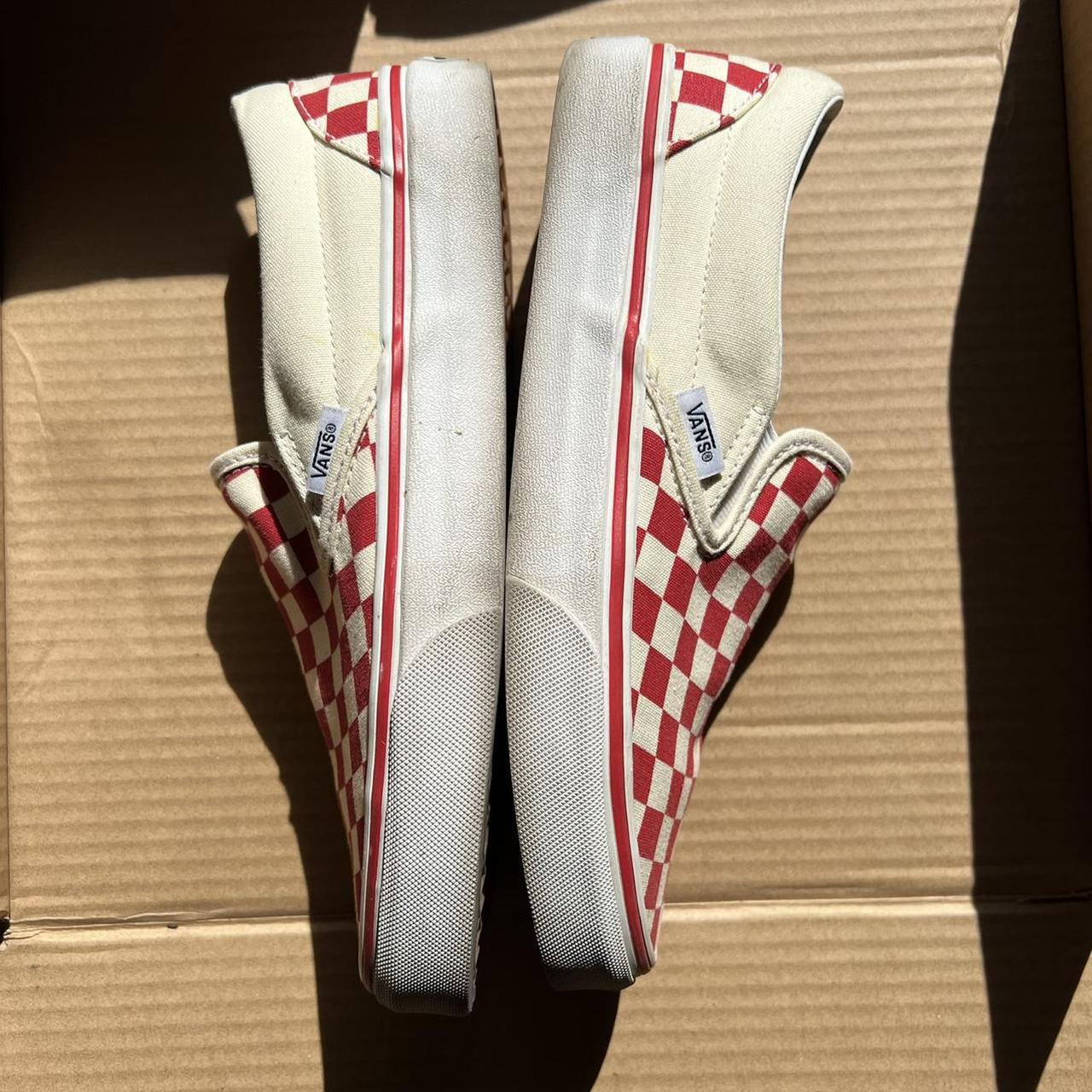 red checkered slip ons