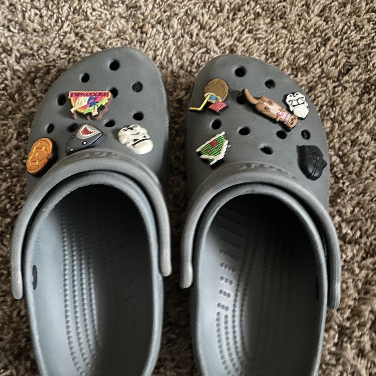 grey crocs with charms