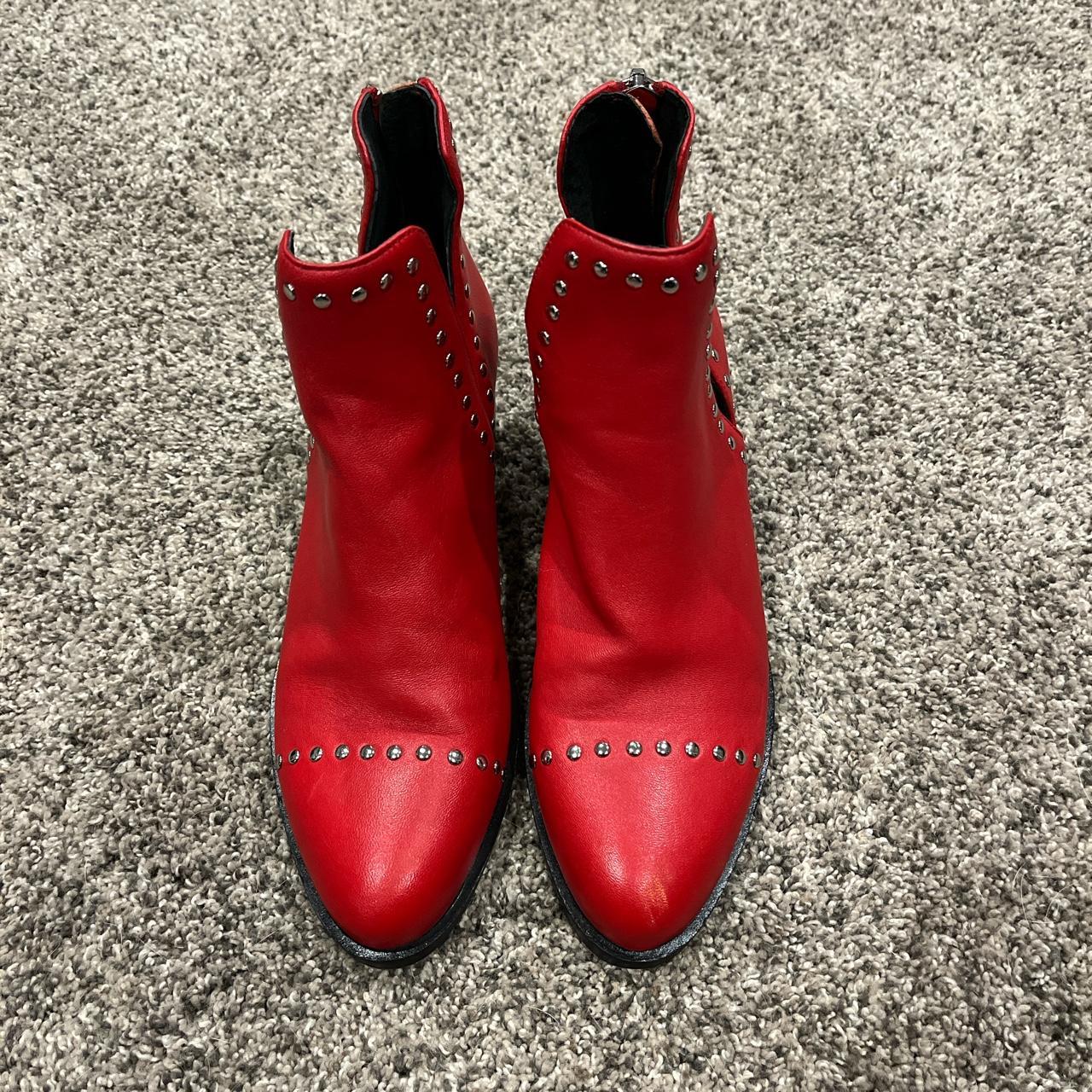 Steve Madden studded red bootie with zipper detail