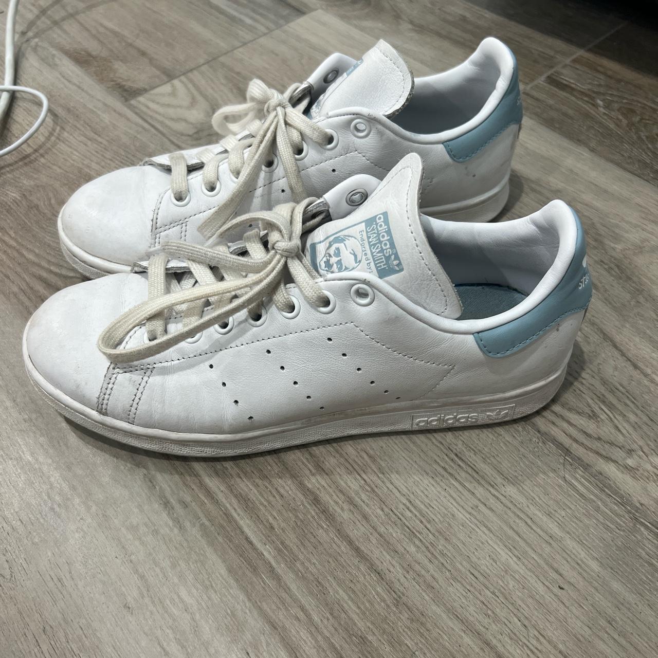 Adidas sneaker Stan Smith White with light blue... - Depop