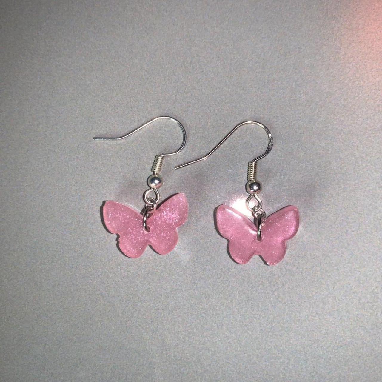 Uv Reactive Glittery Pink Butterfly Earrings Depop