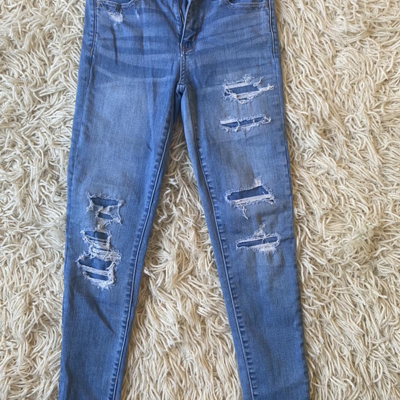 cute ripped jeans with patches underneath Depop