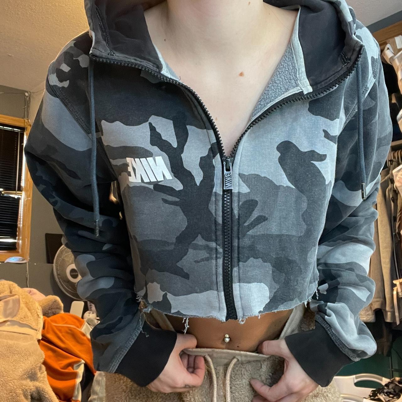 Nike Army Grey Cropped Hoodie Don t unzip all the Depop