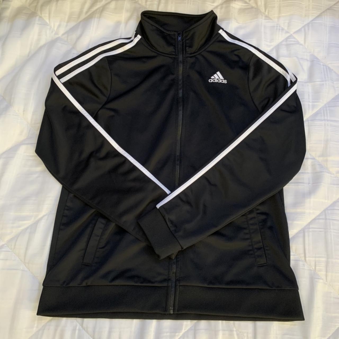 black adidas zip up jacket worn maybe once size s in... - Depop