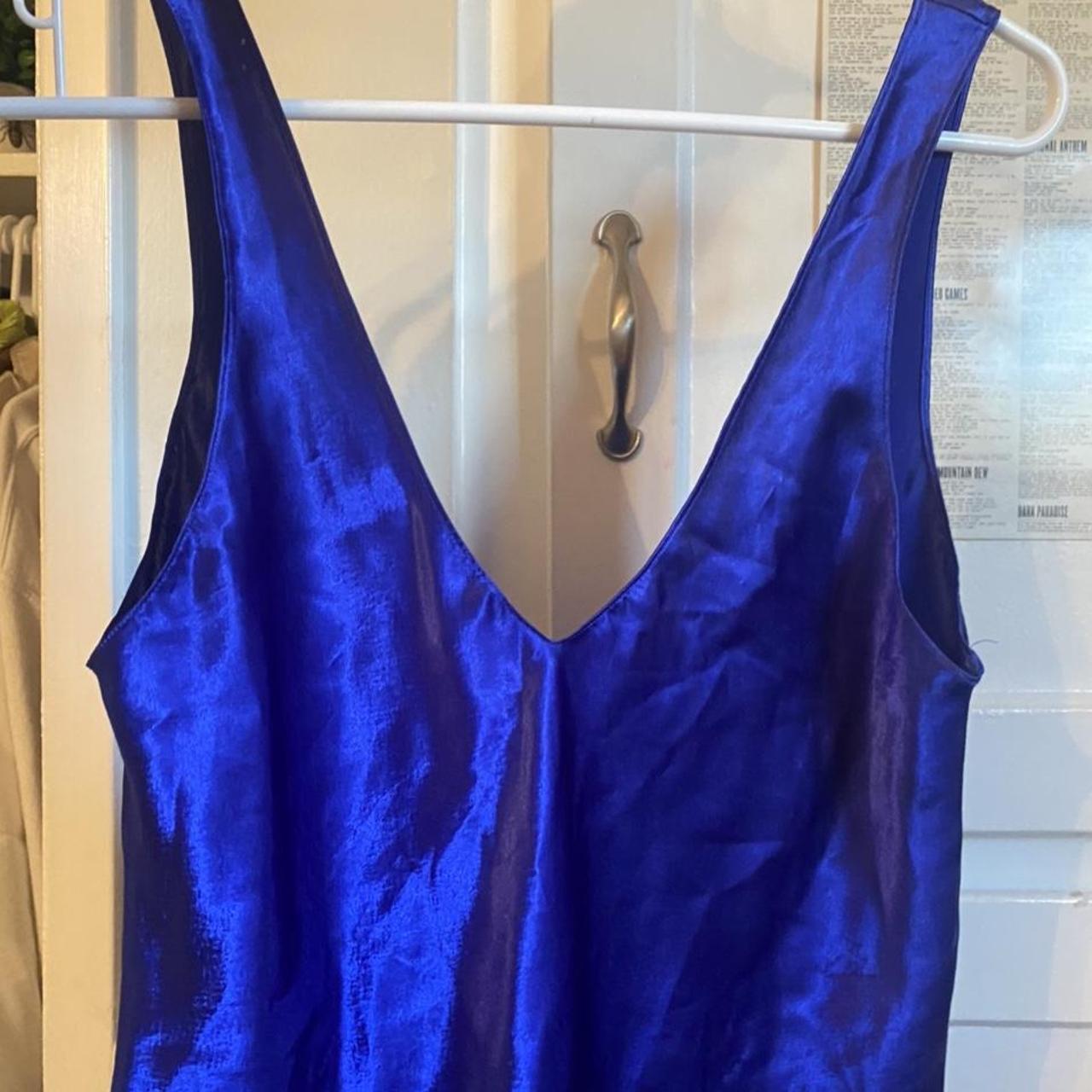 Beautiful satin blue mini dress!! Very eye catching... - Depop