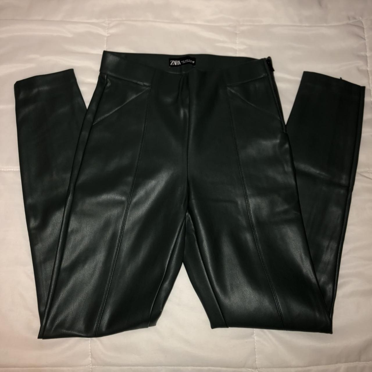 Zara Black Leather Pants with Zippers Size: Small. - Depop