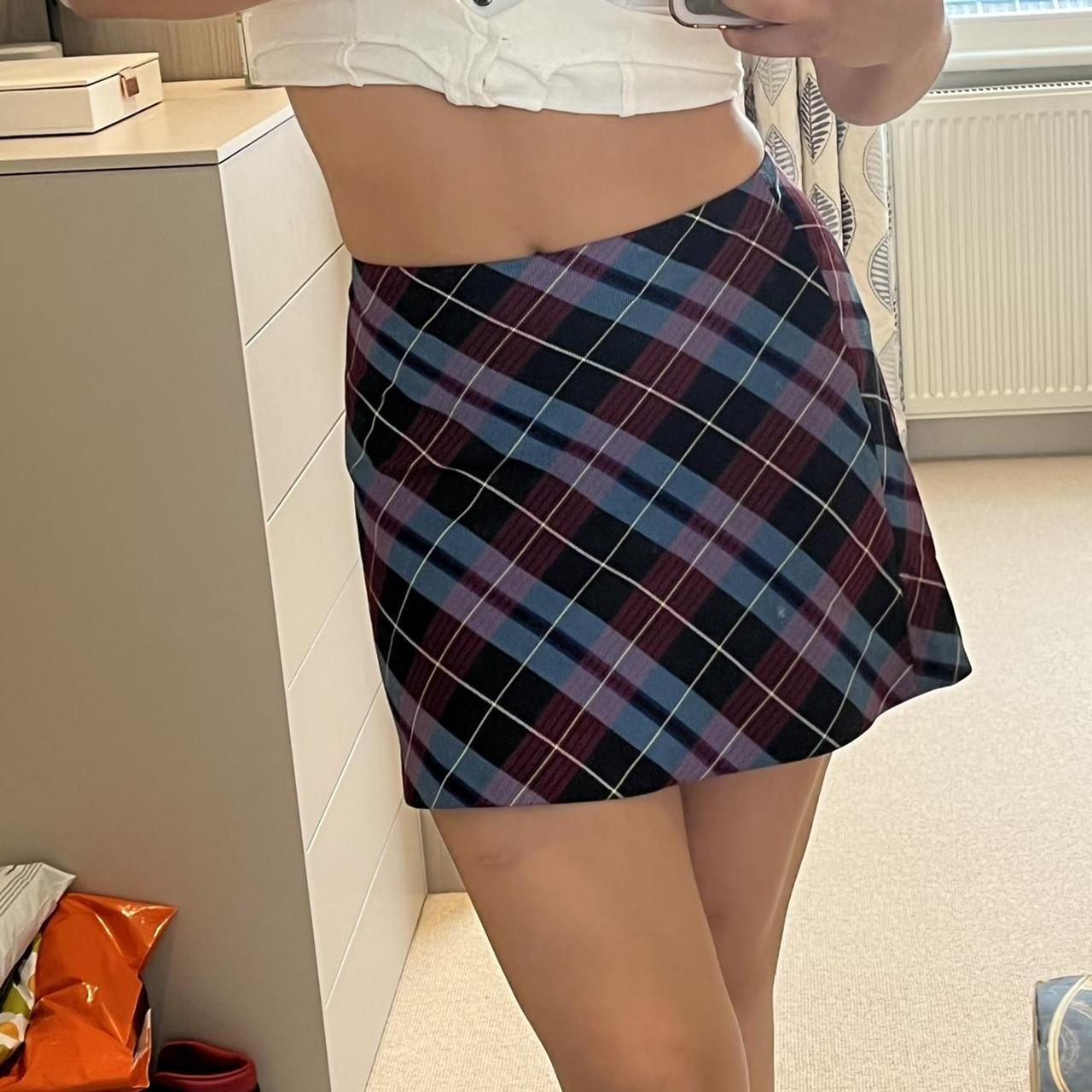 ZARA PLAID MINI SKIRT tartan plaid check purple Depop