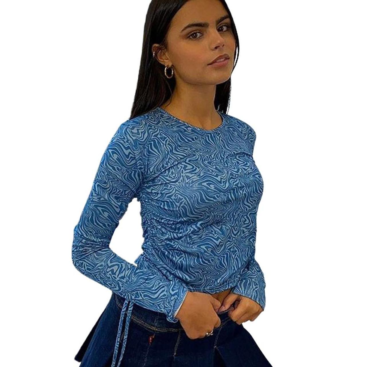 Urban outfitters blue swirl long sleeve top with... - Depop