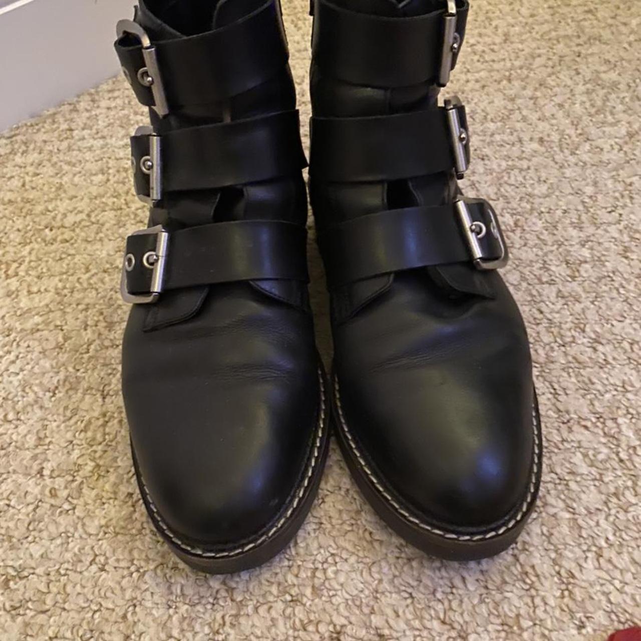 M&S leather biker boots, size 8. Very comfortable.... - Depop