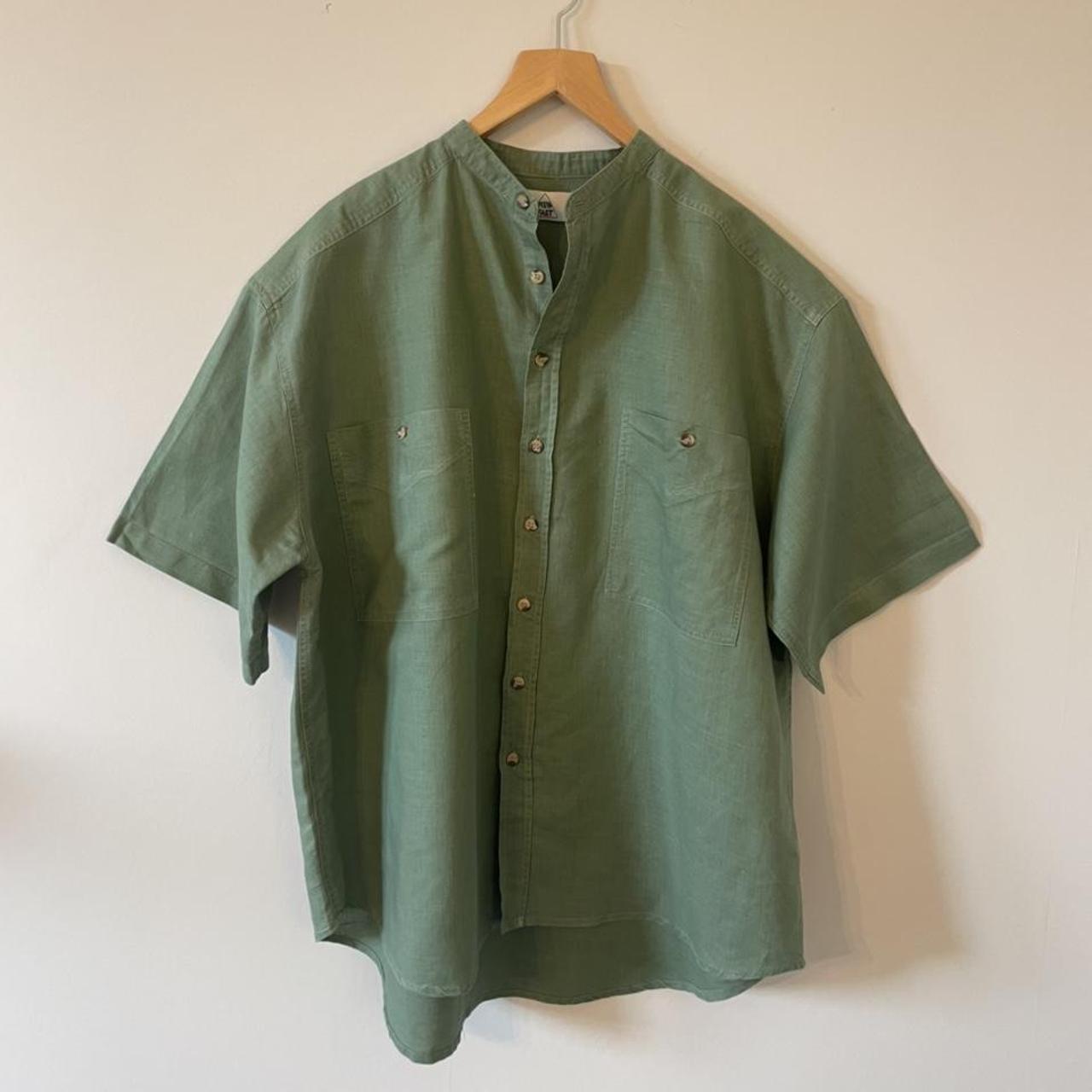 Vintage green cotton mens shirt in size... - Depop
