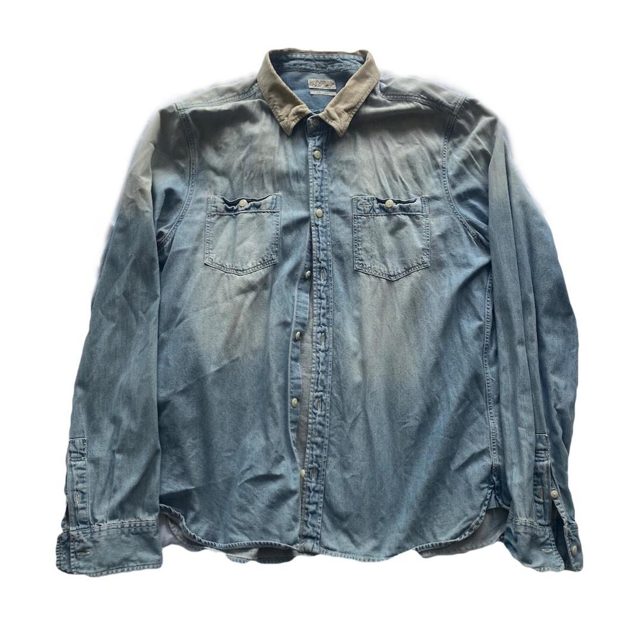 Large Allsaints faded denim shirt with cord collar... - Depop