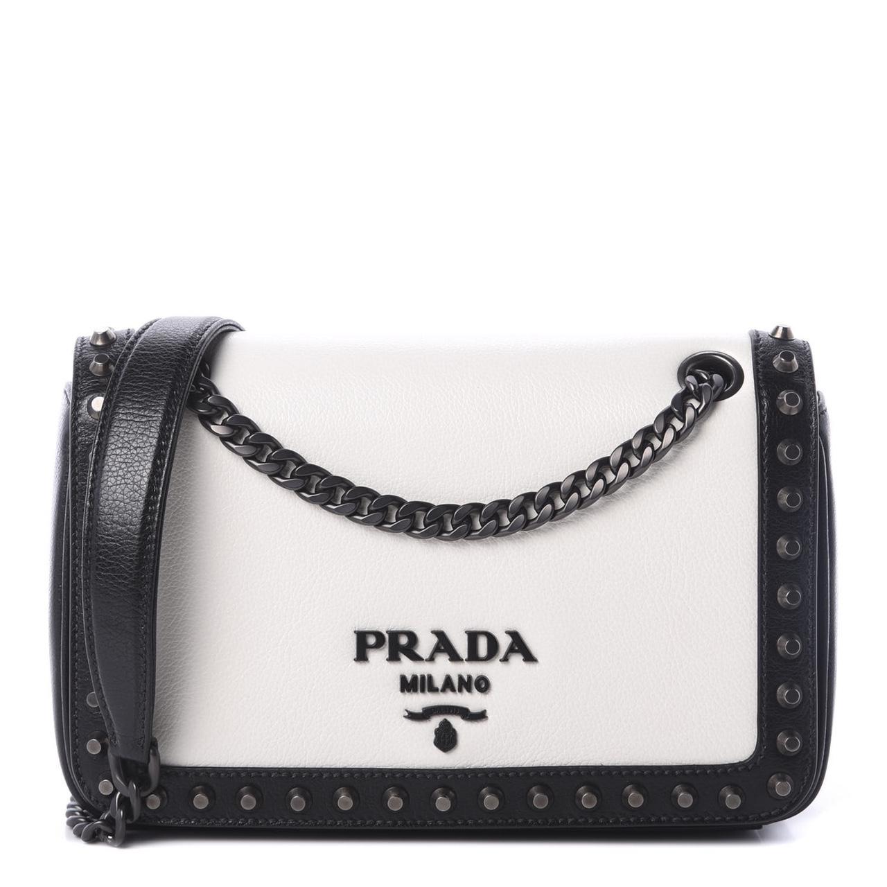 Prada Pattina Glace Calf Leather Bianco + Nero - Depop