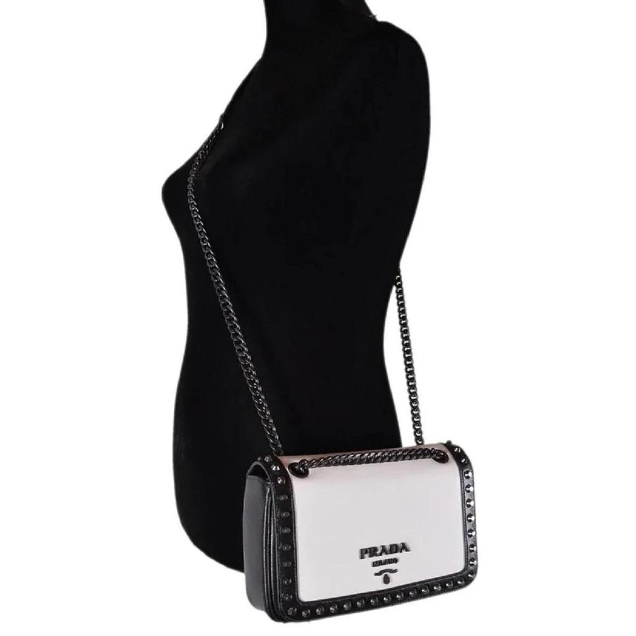 Prada Pattina Glace Studded Bag Black in Calfskin Leather - IT