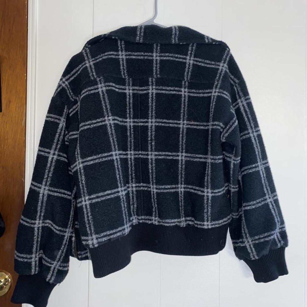 Used black and white flannel jacket Size extra... - Depop