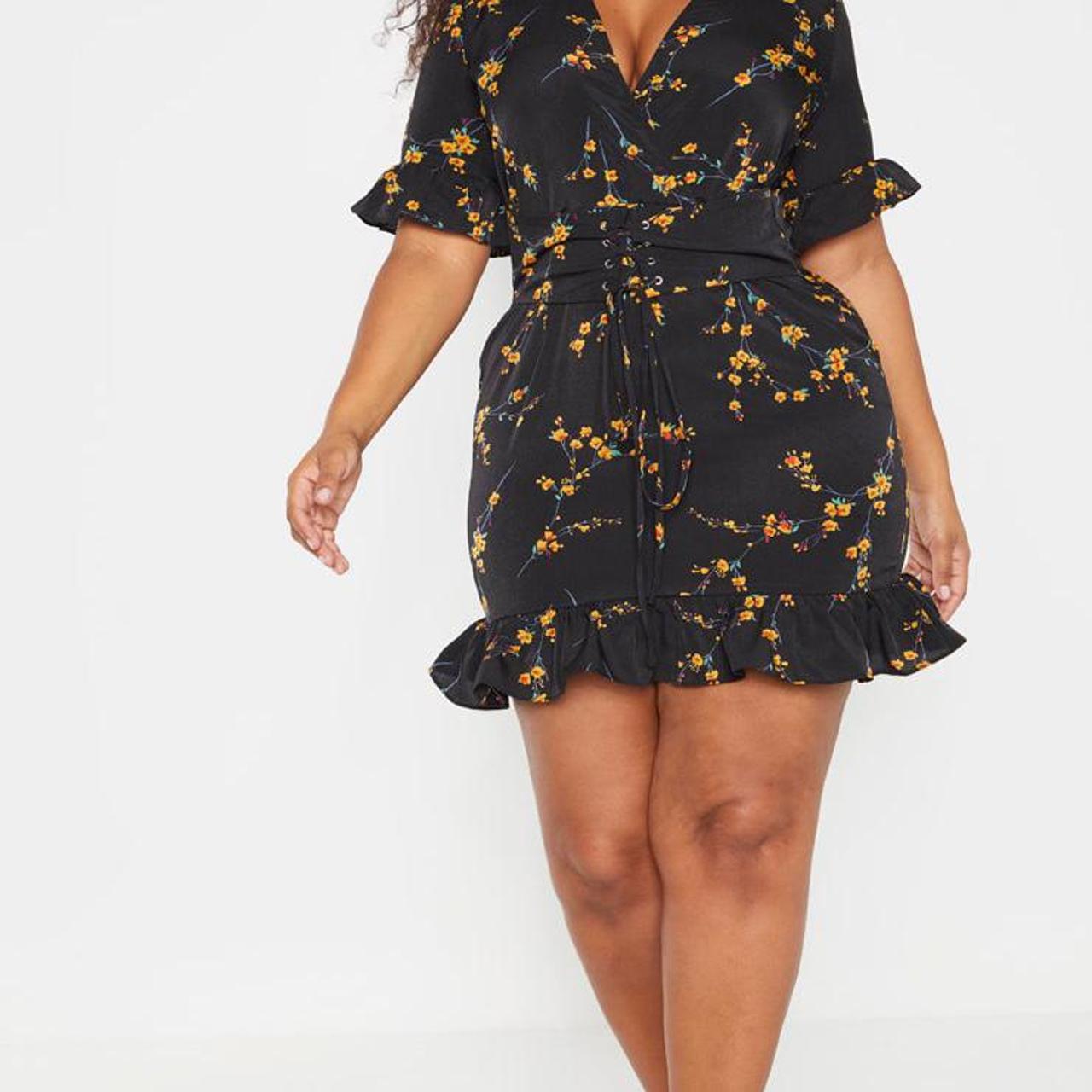 Black Floral Corset Swing Dress