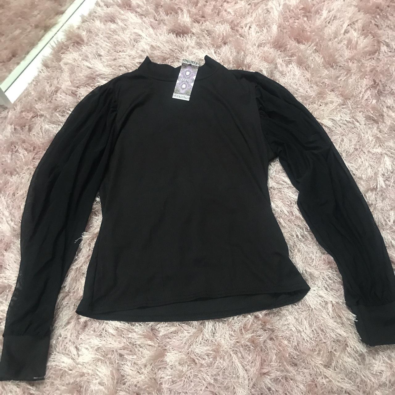 Ribbed black turtle neck top with mesh sleeves With... - Depop