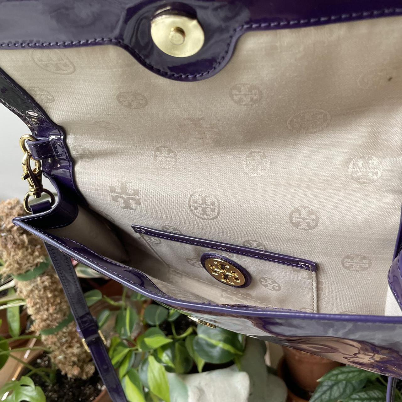 tory burch purple patent leather crossbody clutch w/... - Depop