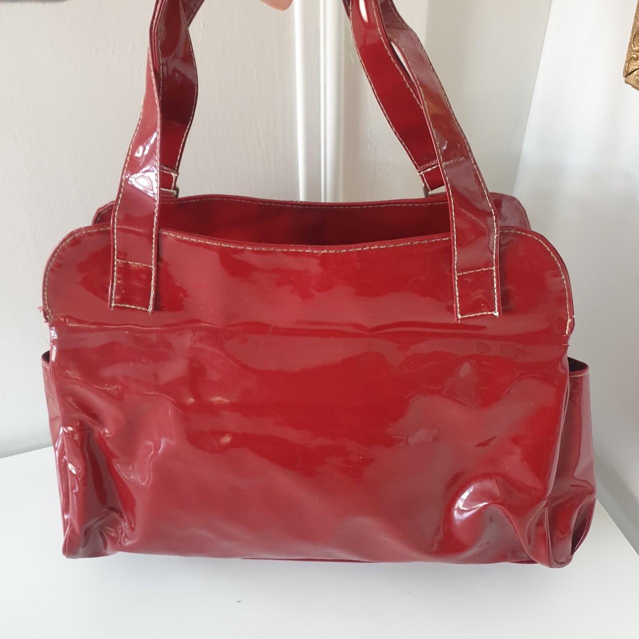 Y2k red patent handbag with short handles. Medium... - Depop