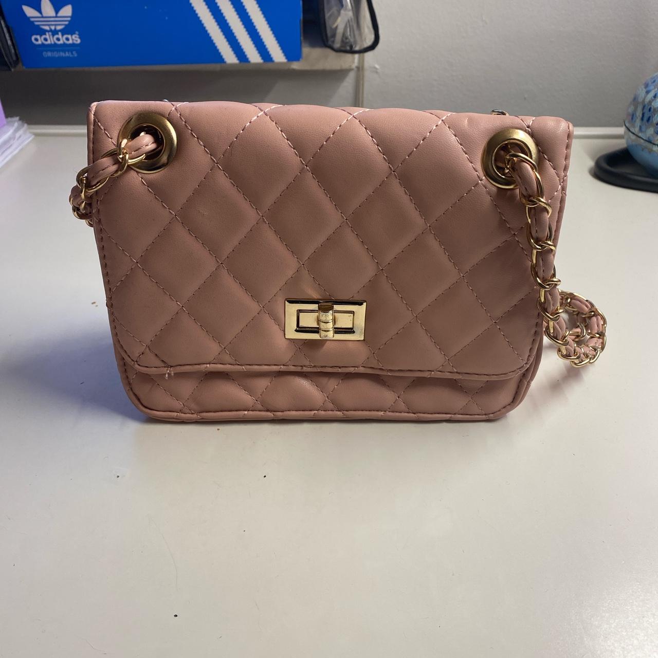 Small pink shoulderbag with gold detailing Open... - Depop