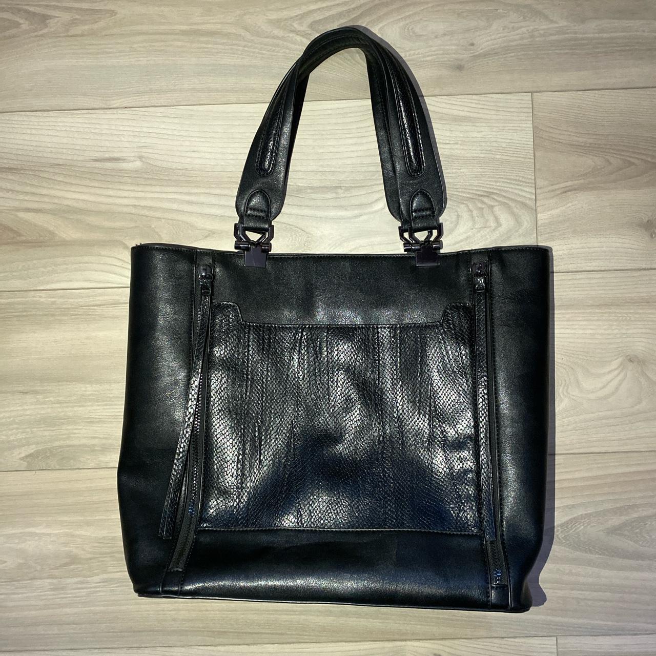 Warehouse large black tote bag Faux leather with... - Depop