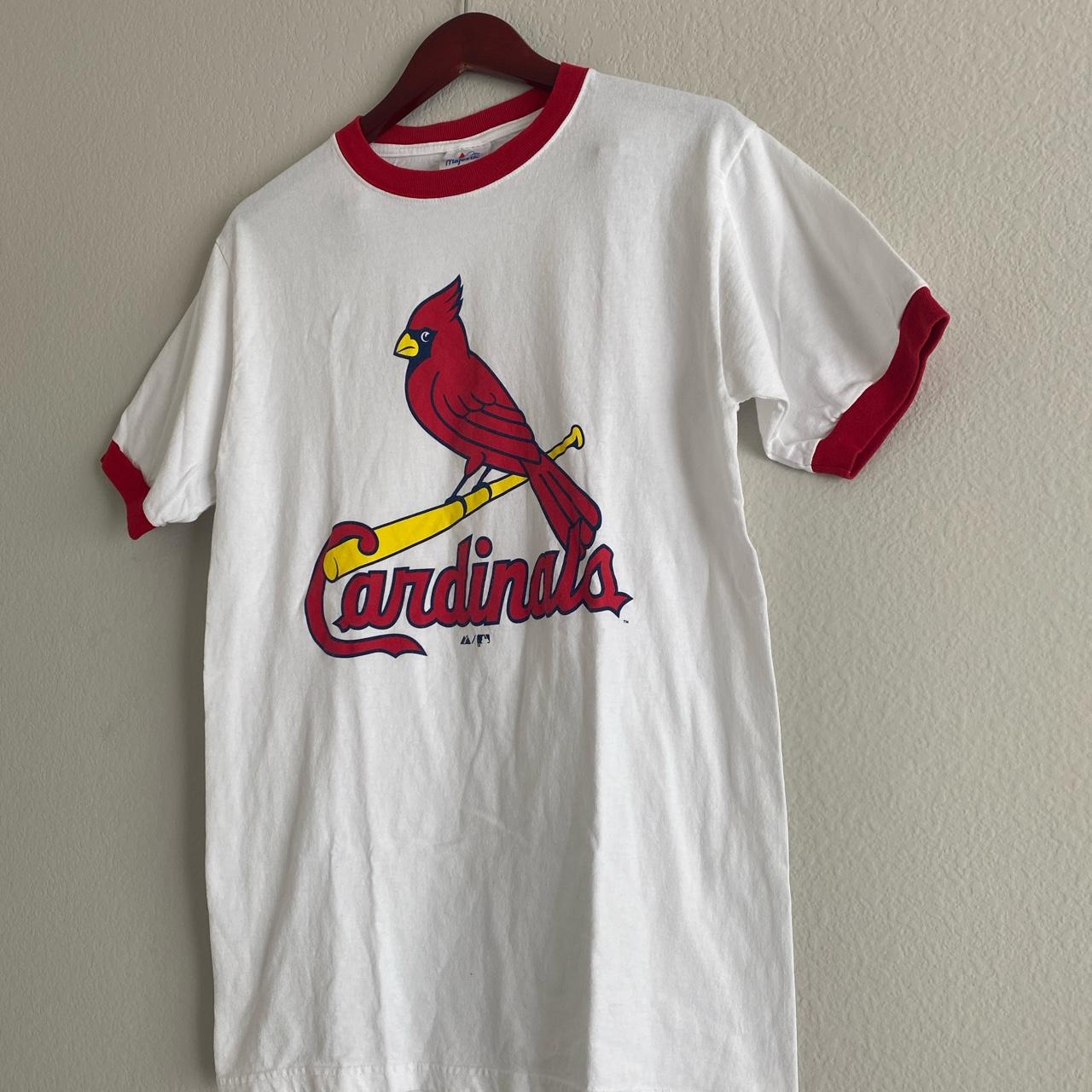 St. Louis Cardinals Majestic Throwback Ringer White T Shirt