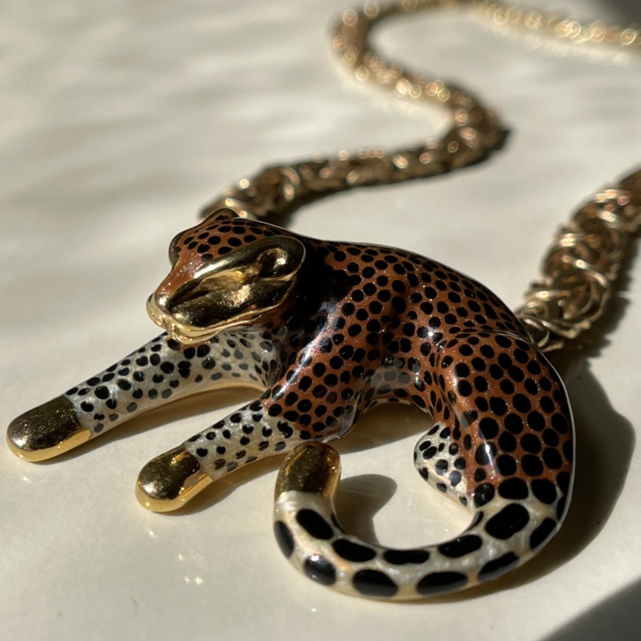 Stunning 14k gold and enamel leopard slider... Depop