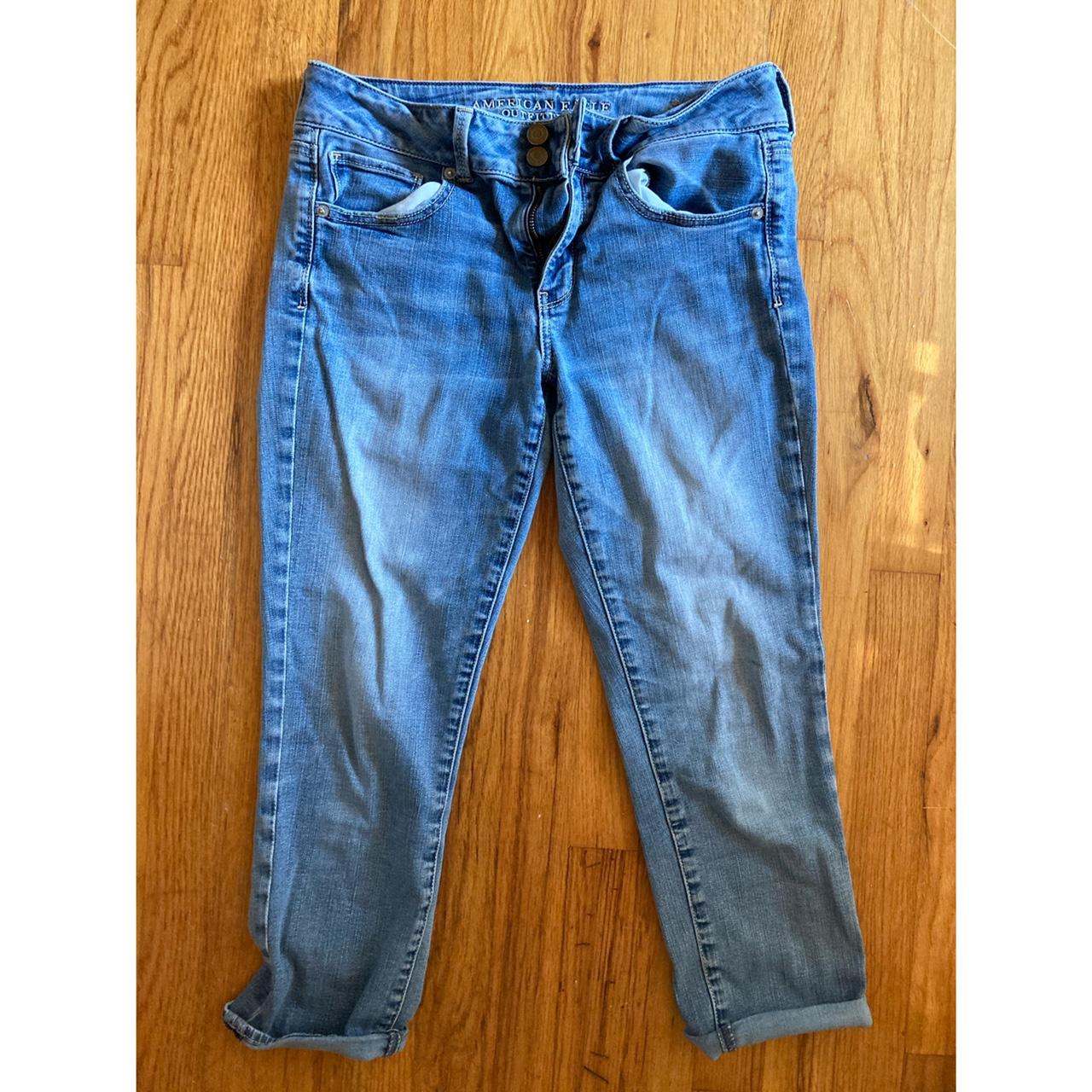 Medium wash American Eagle Skinny Crop denim capri... Depop