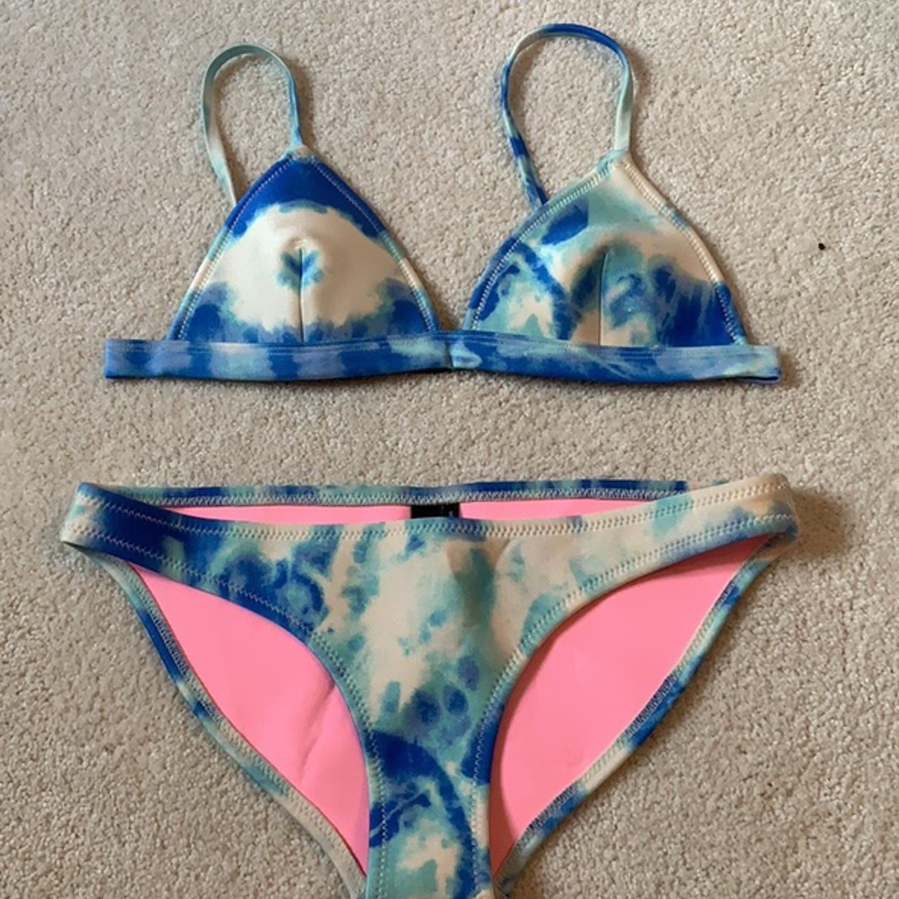 Tie dye Blue Triangl Bikini Swimsuit Never worn in - Depop