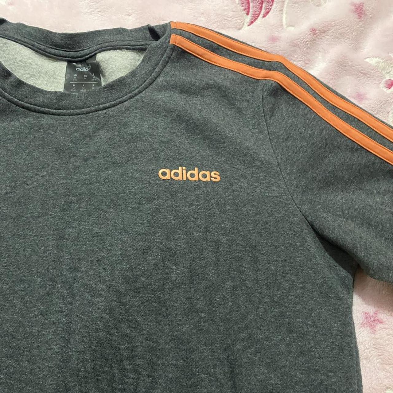 Women’s Adidas dark grey and orange stripe long... - Depop