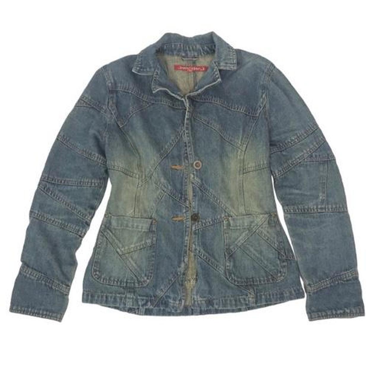 patchwork faded denim jacket from Jennyfer J fits... - Depop