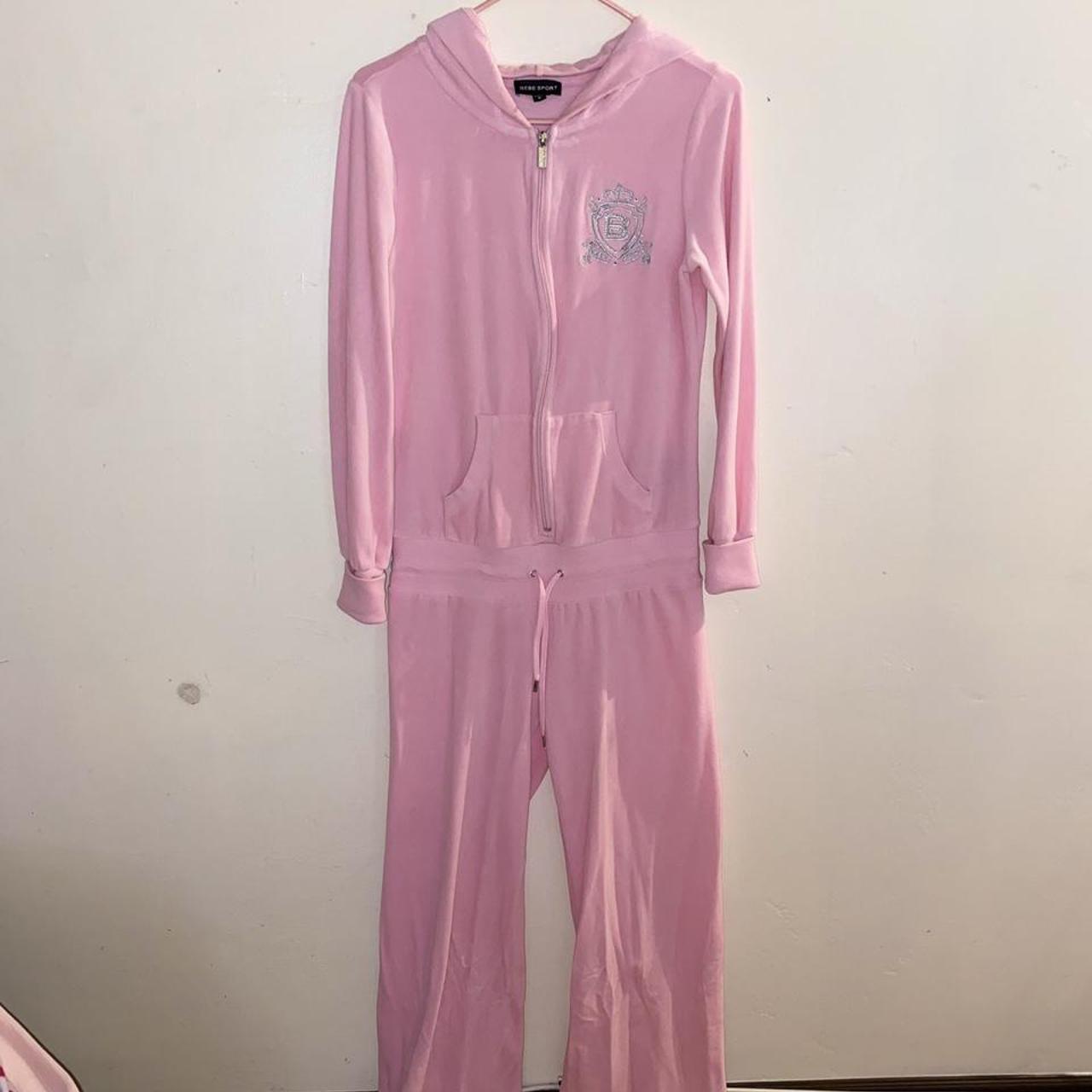 Baby Pink velour Bebe jumpsuit perfect condition... - Depop