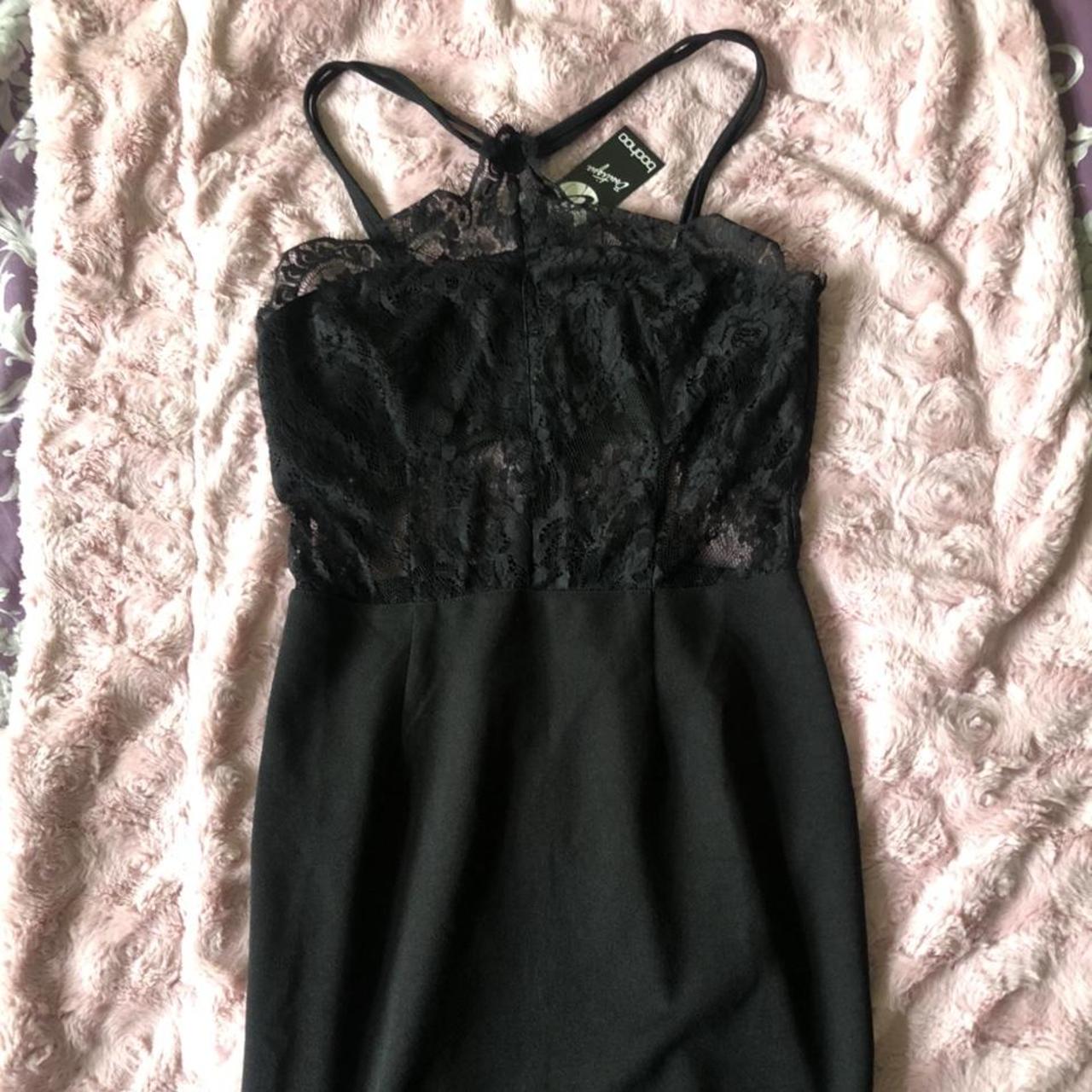 Black lace panel bodycon dress, Boohoo. Never worn,... - Depop