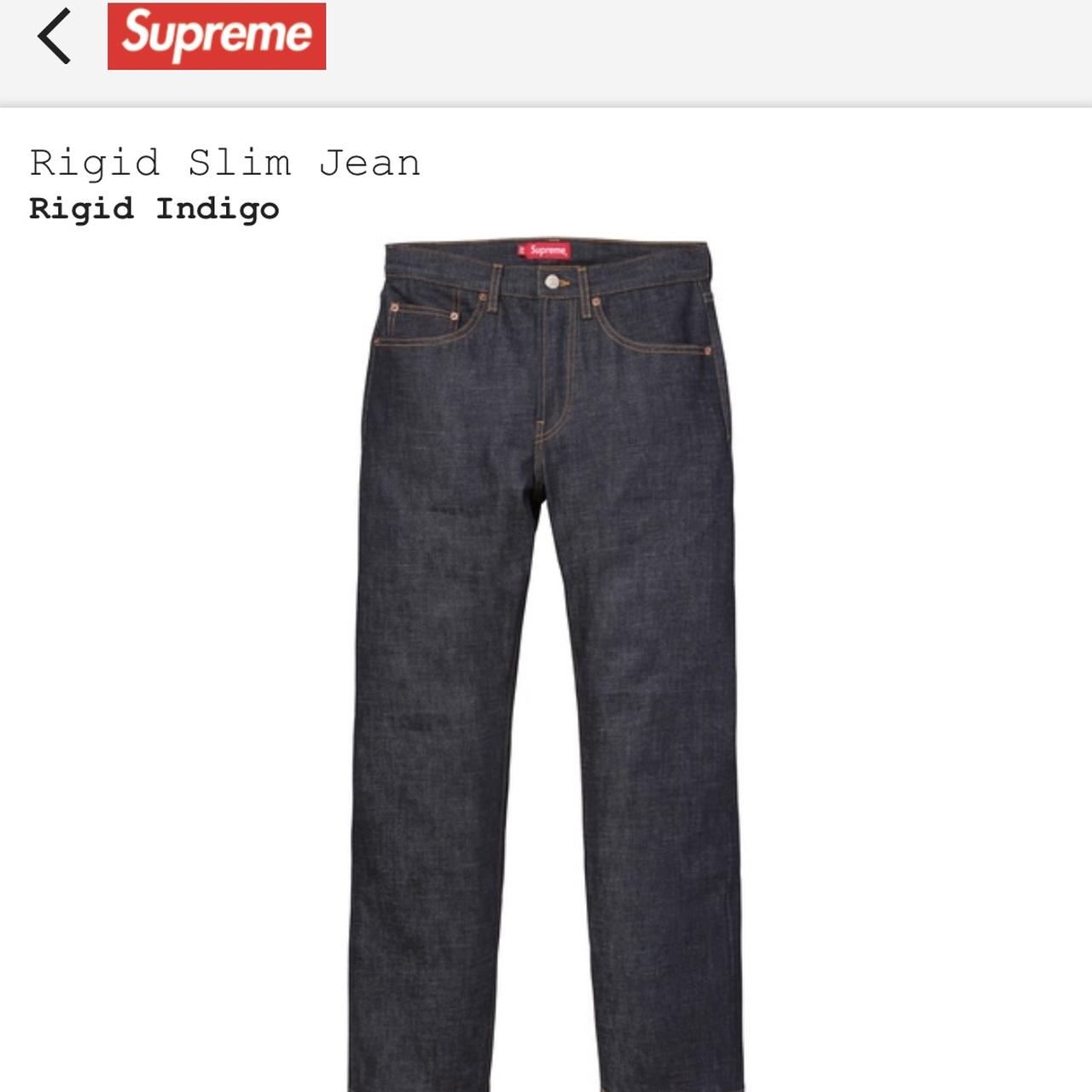 Supreme 2018 rigid slim indigo jeans 34 Brand new... - Depop