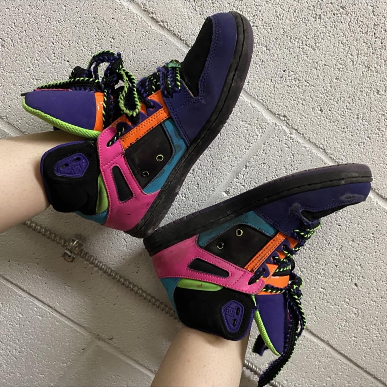 Bright neon colored DC high tops #neon #Y2K #90s Depop