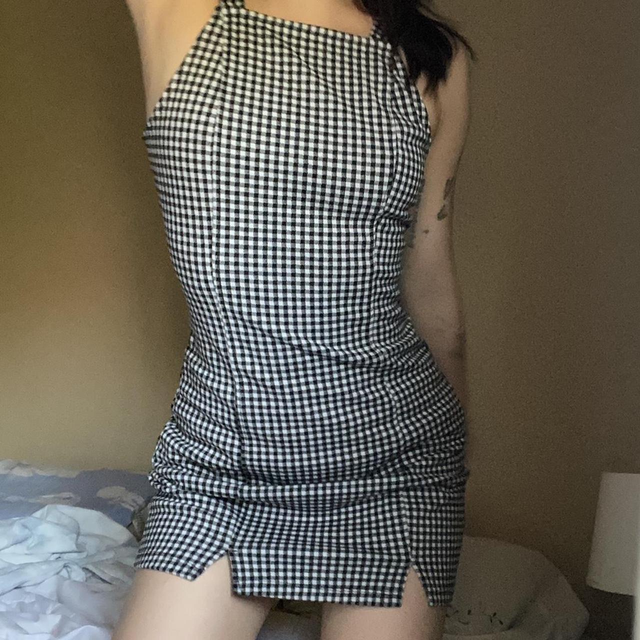 Bershka gingham mini dress two slits pls use