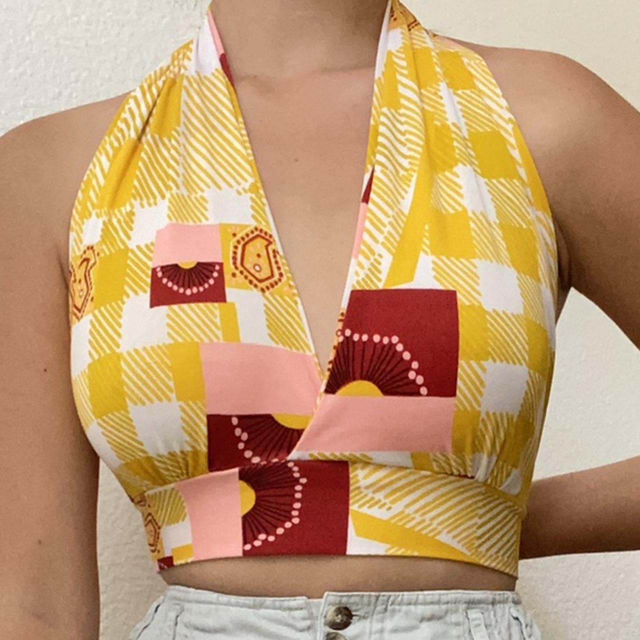 American Vintage Women's Yellow and Red Croptop Depop