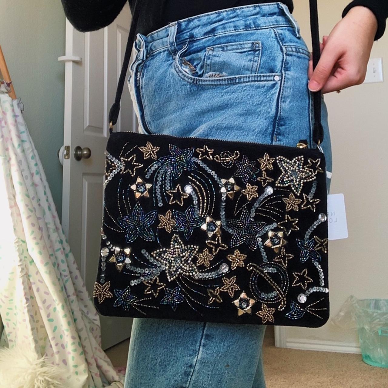 VELVET EMBROIDERED SEQUINED SLING BAG perfect... Depop