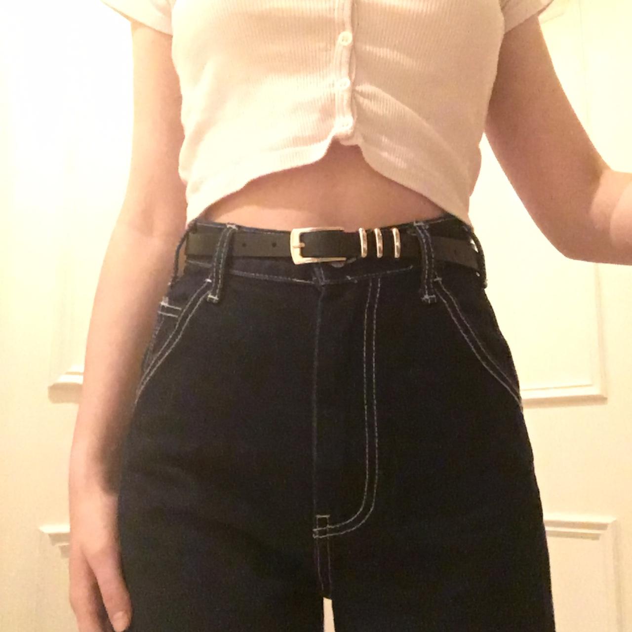 Brandy Melville Women's Navy and White Jeans | Depop