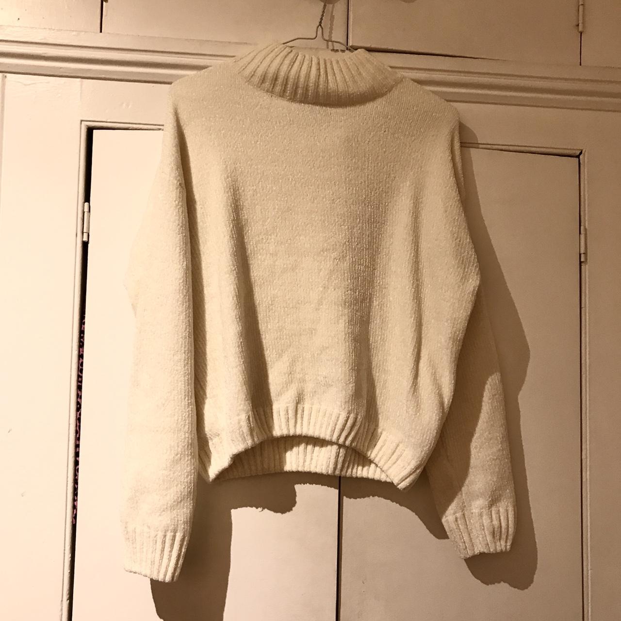 Pull & Bear cream chenille cropped jumper, worn... - Depop