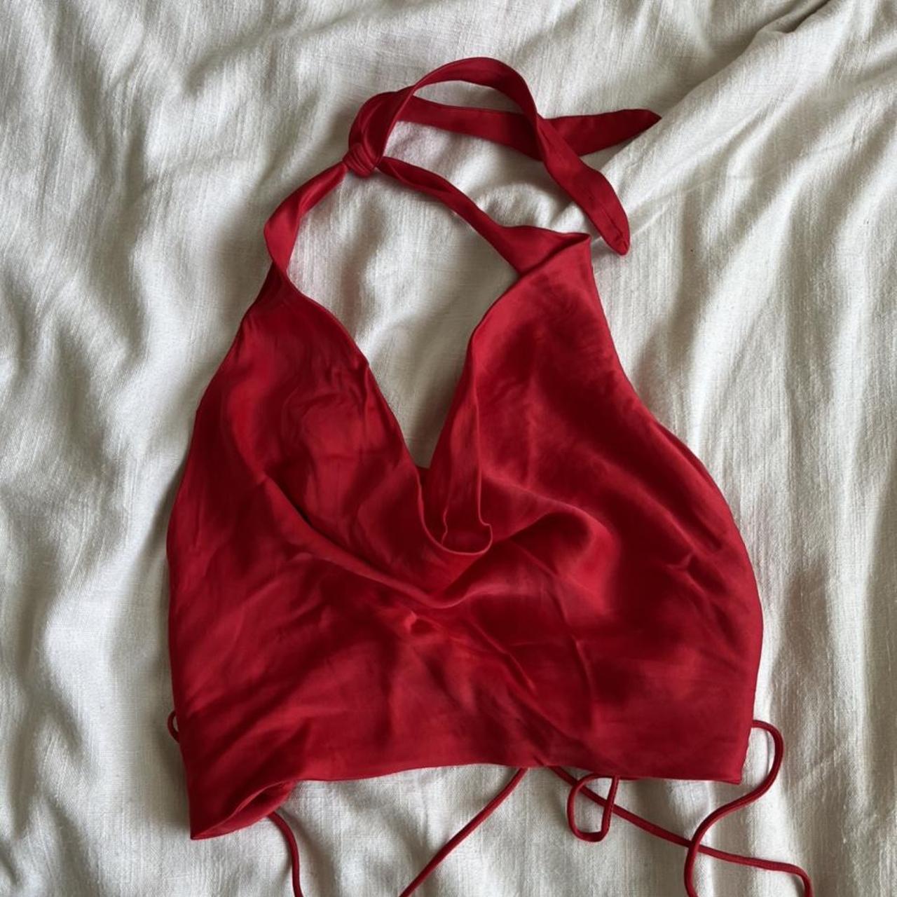 Red satin halter top from Zara. Ties in the back and... - Depop