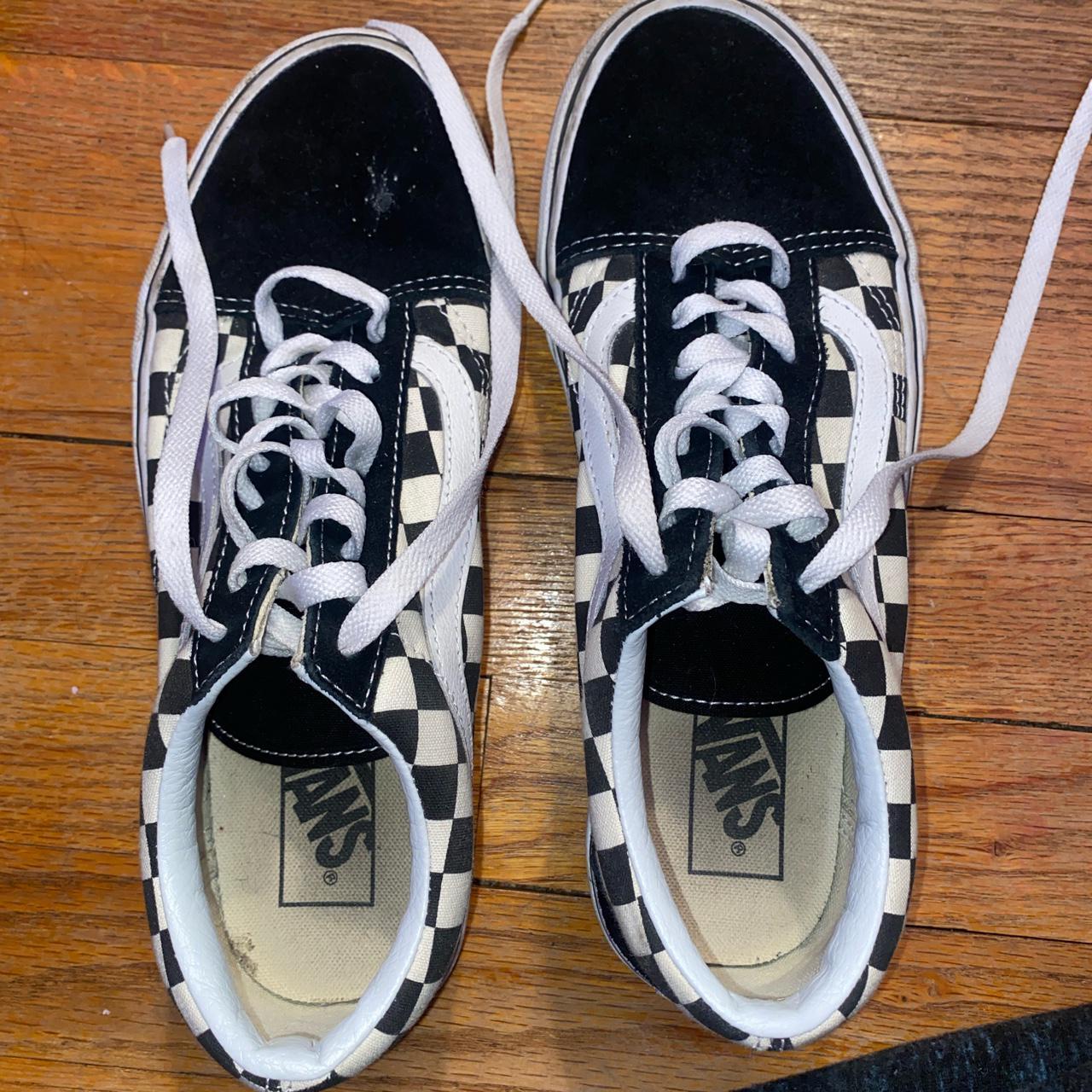 VANS CHECKERED. BLACK AND WHITE VANS. WOMENS SIZE... - Depop