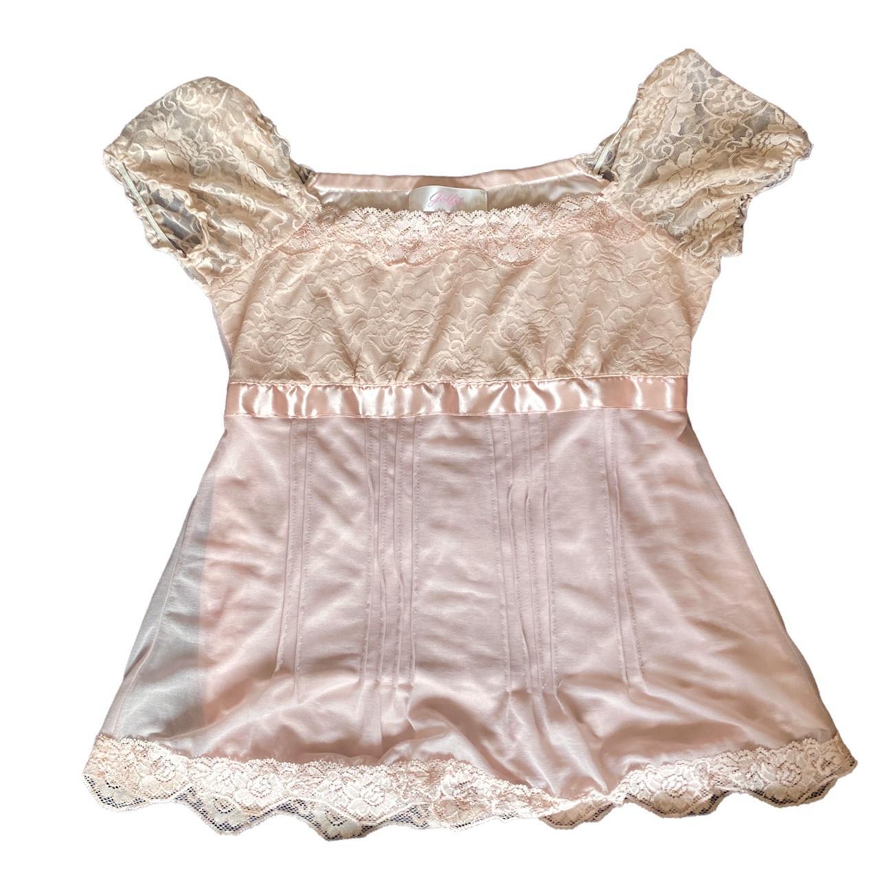 Pink lace babydoll empire waist top from Japanese... Depop