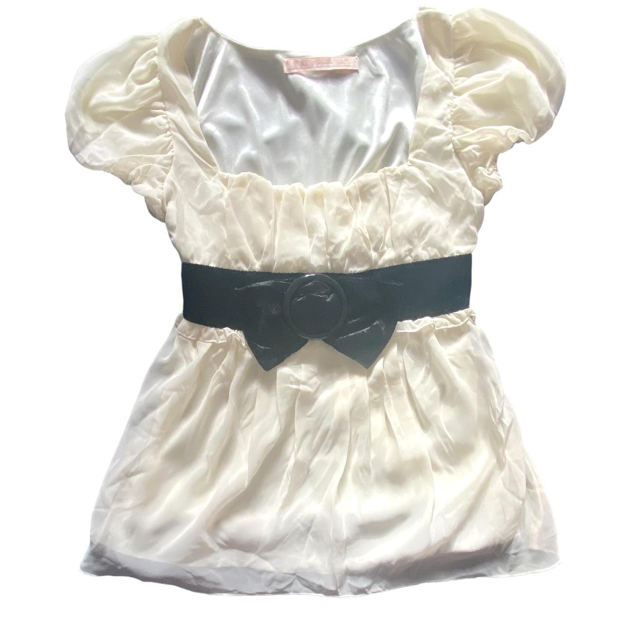 Cream milkmaid babydoll top with black velvet ribbon... Depop