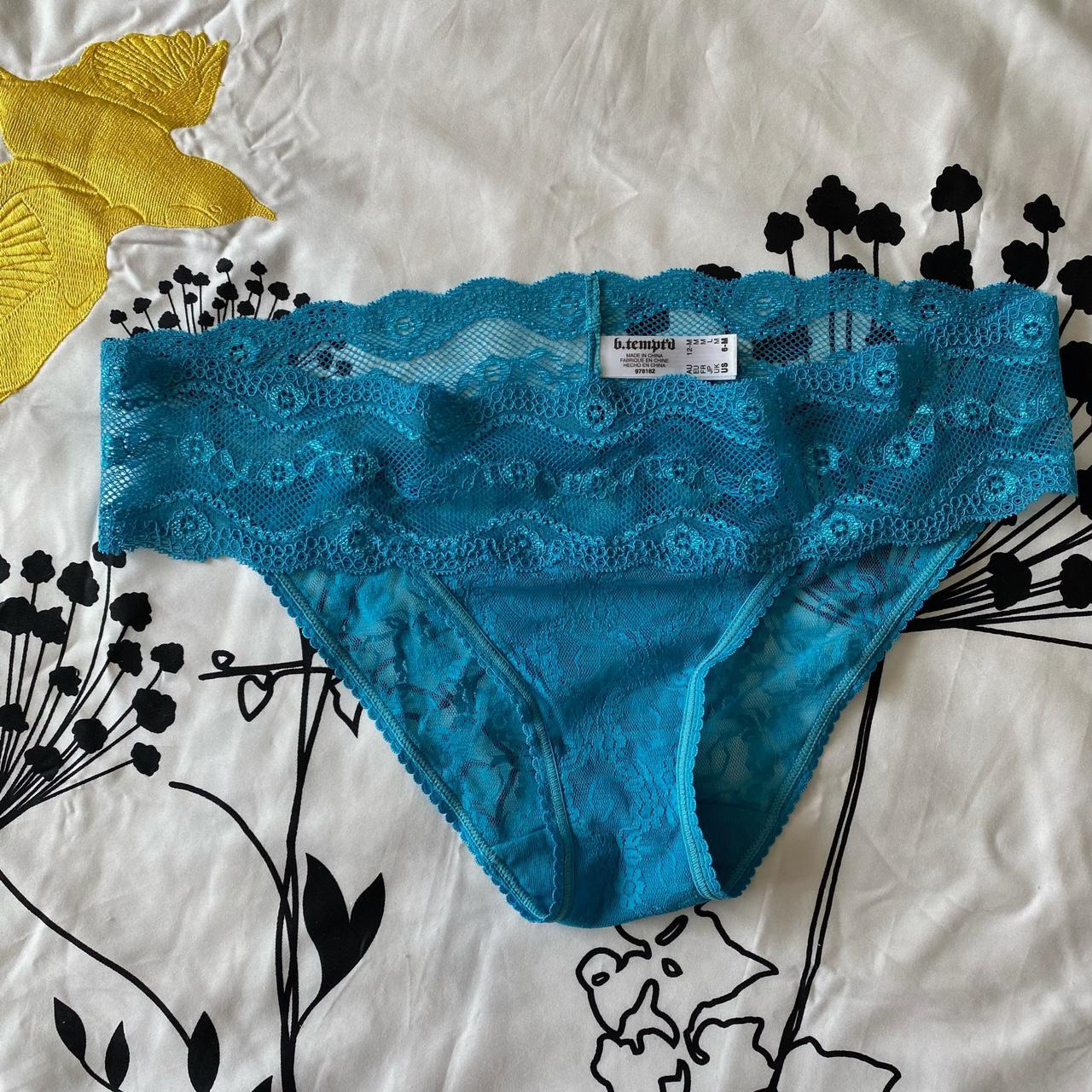 b.tempt'd Blue Floral Lace Panties Like new - Depop