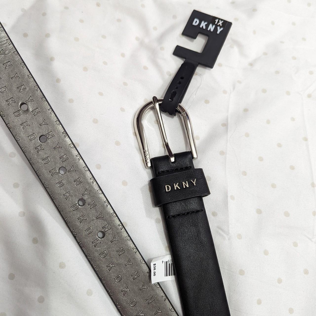 DKNY Women's Black and Silver Belt Depop