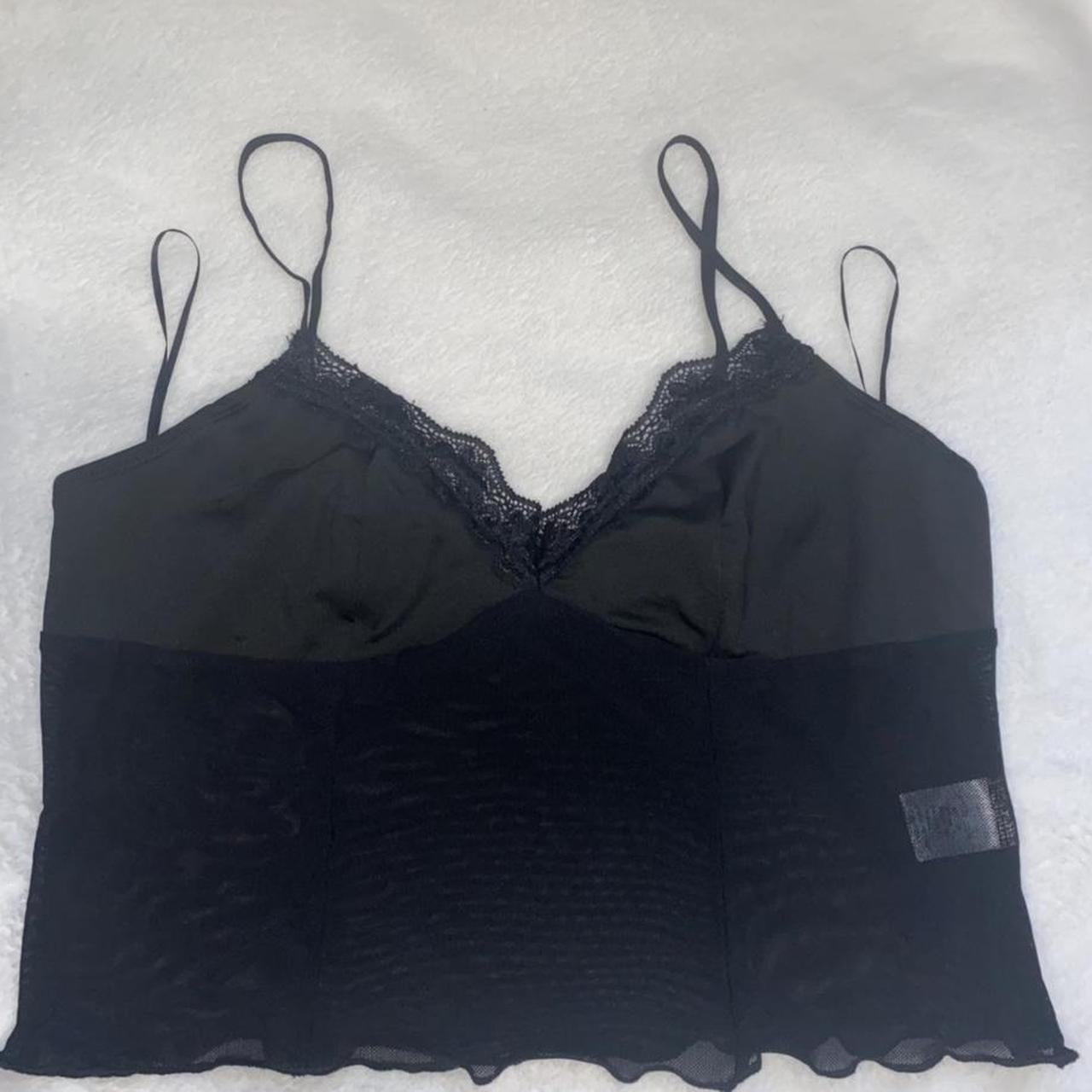 Black sheer laced crop top, never worn size M! Super... - Depop