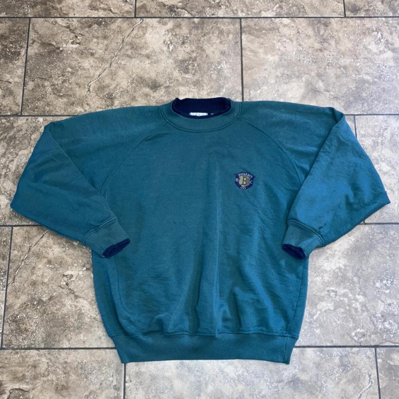 Bugle Boy Men's Green and Navy Sweatshirt Depop